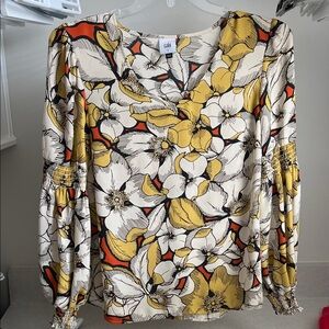 CAbi Yellow and Orange Floral Blouse